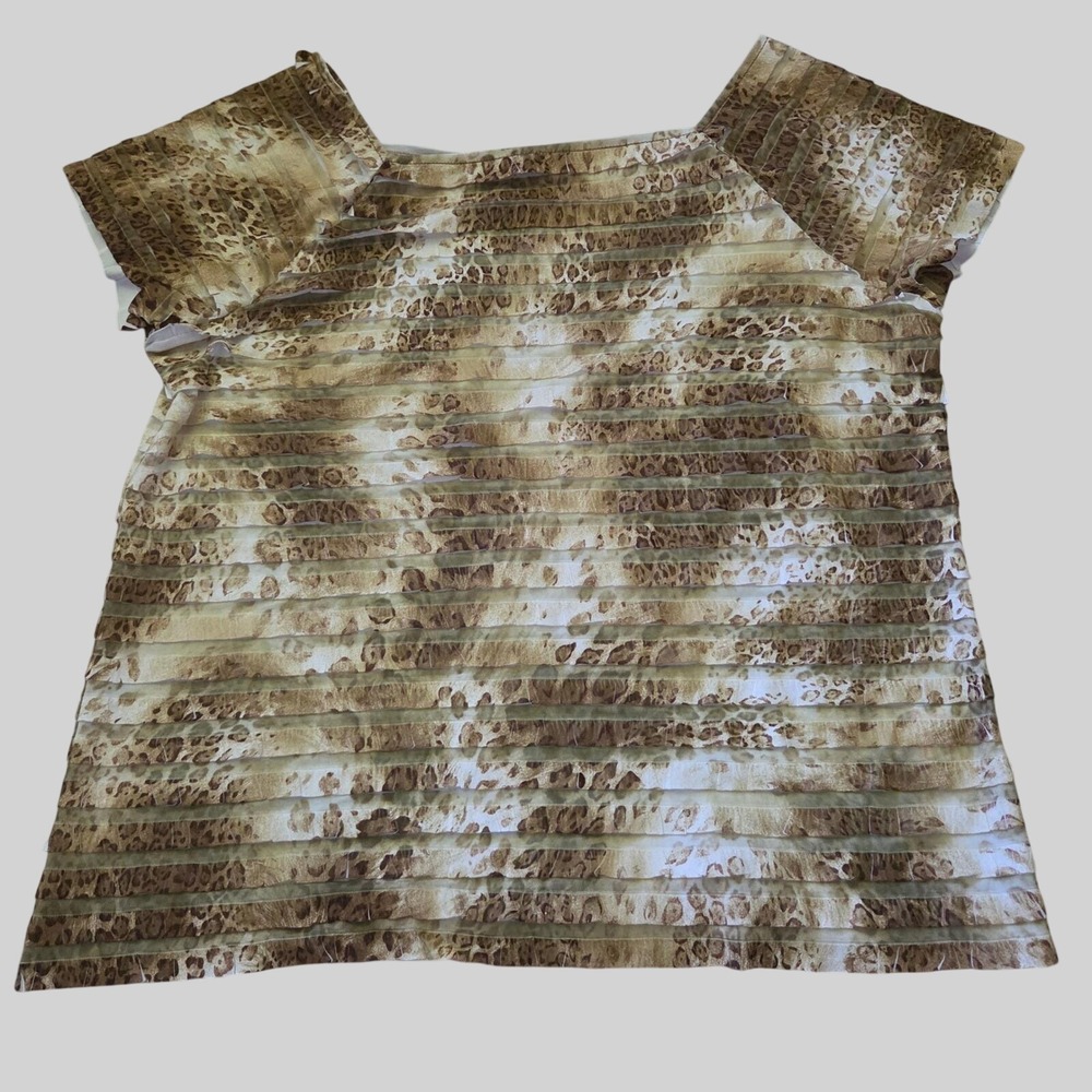 Claire France Vintage Y2K Leopard Print Mesh Ribbon Tiered Top 1X Retro Layering